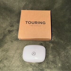 White TWS Earbuds with Mercedes Logo